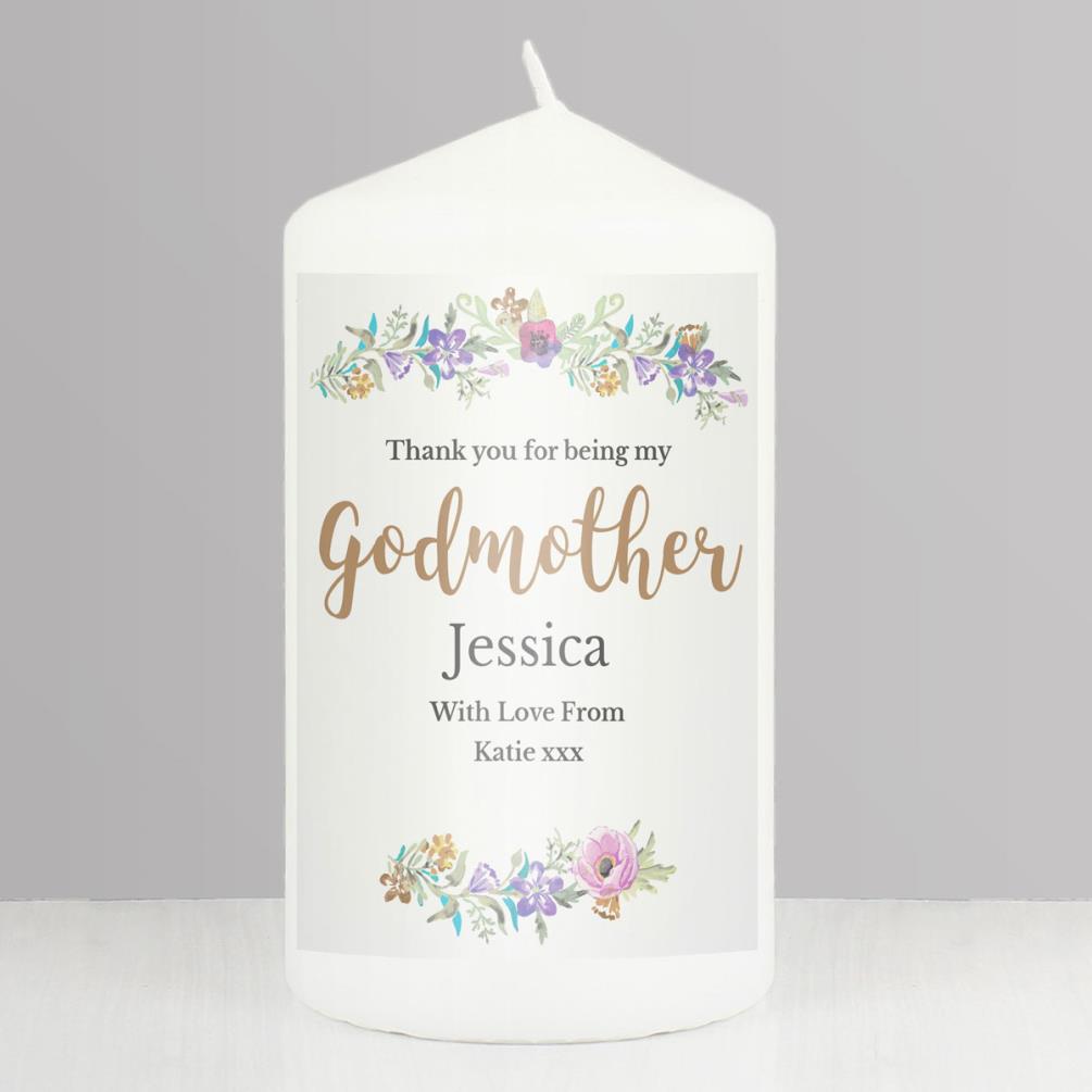 Personalised Godmother Floral Watercolour Pillar Candle Extra Image 1